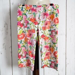 L Ralph Lauren Petite Floral Crop Pants Pink Orange White‎ 14P Cotton Stretch